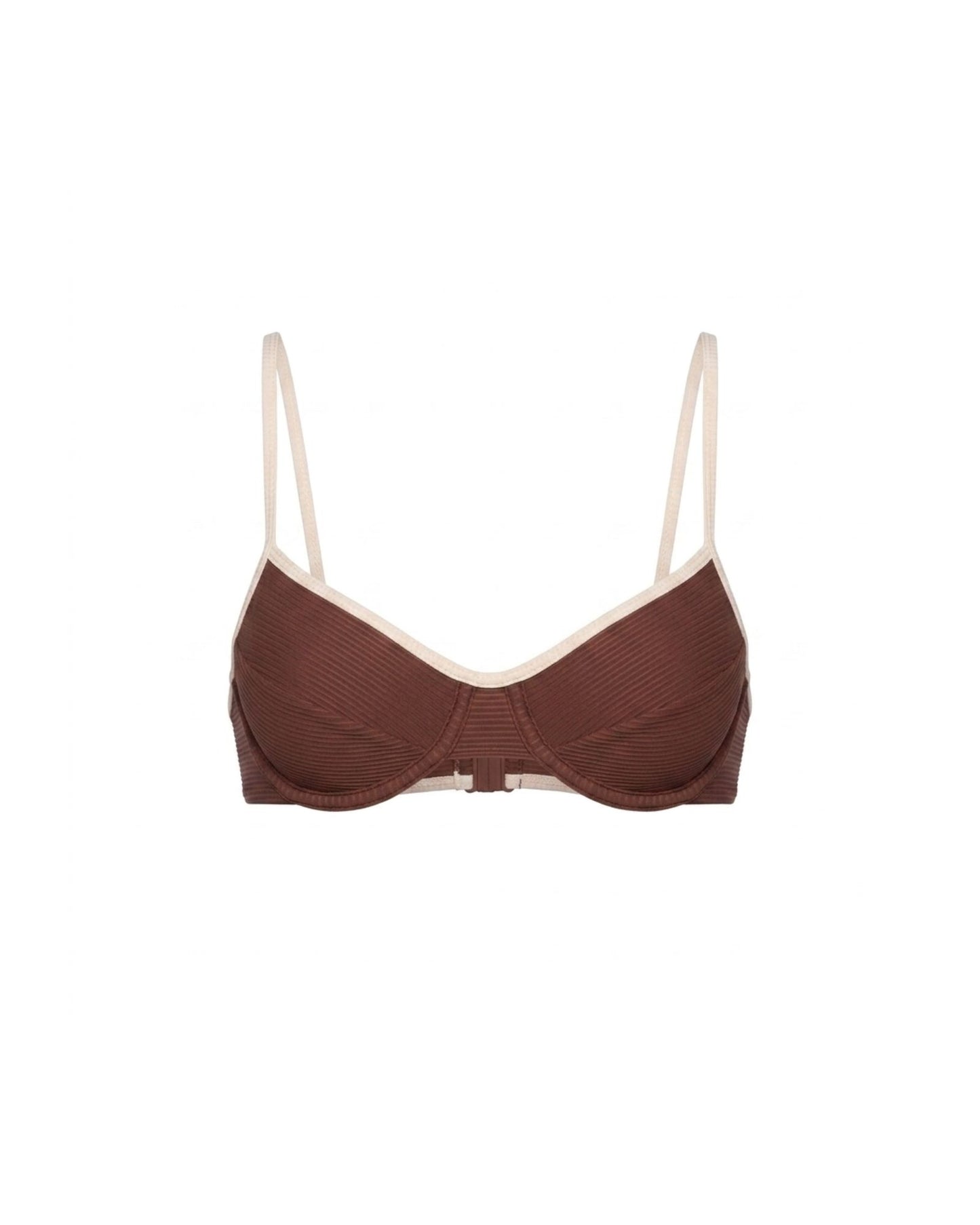 TOP ARO TEXT. MARRON OFF WHITE