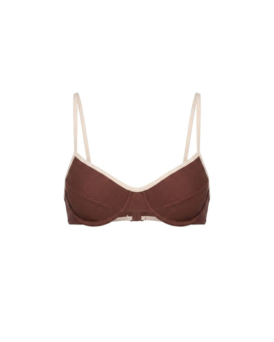 TOP ARO TEXT. MARRON OFF WHITE