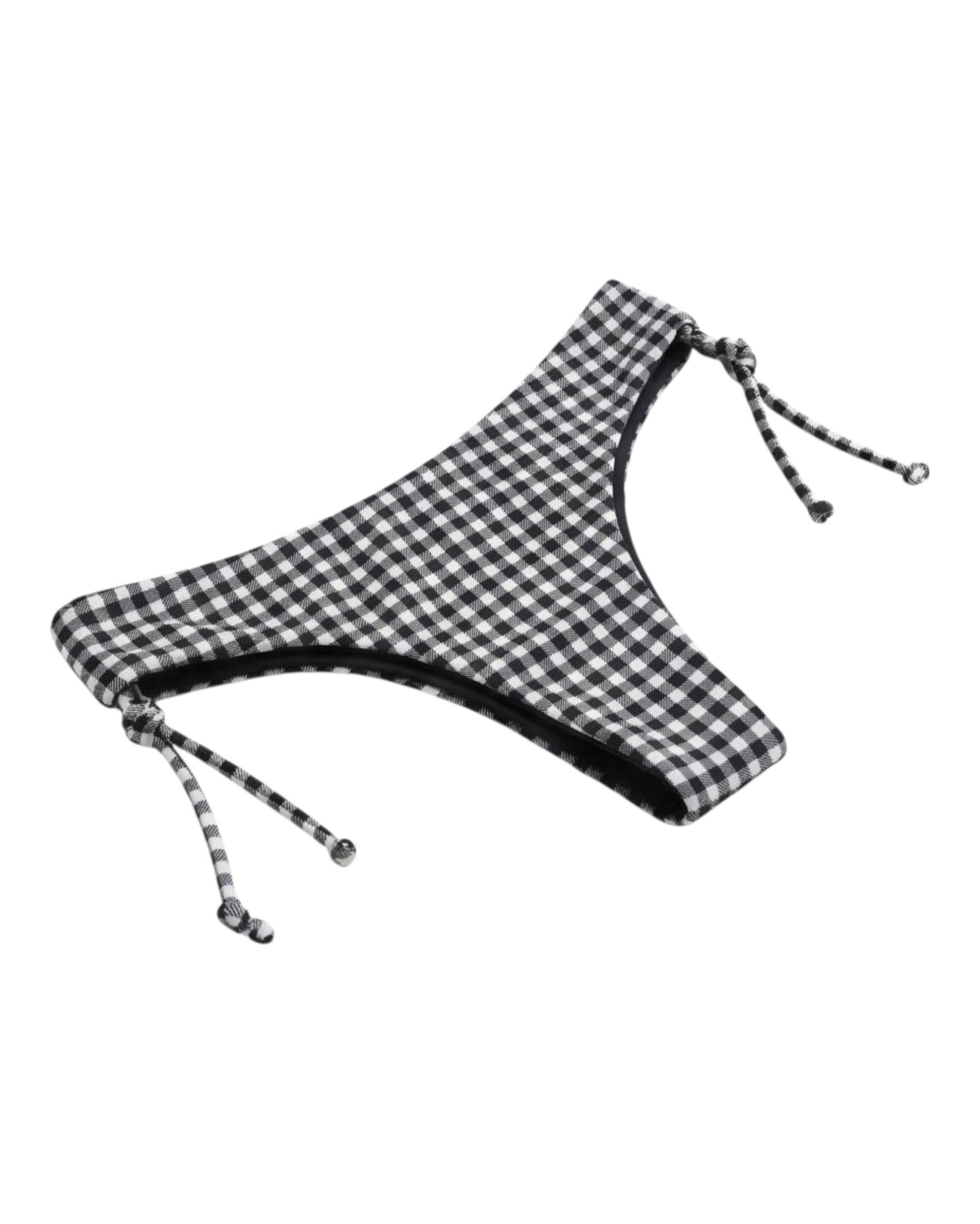 PLAID BLACK AND WHITE TIE-SIDE BIKINI BOTTOM %