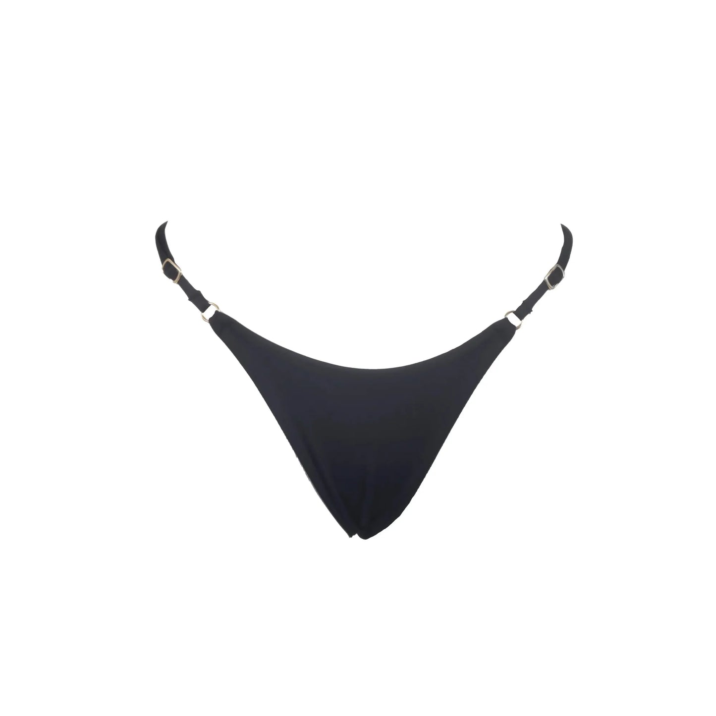 Tanga mini regulable sin costura negra de la marca Princessrio Valencia, con diseño ajustable y sin costuras visibles.