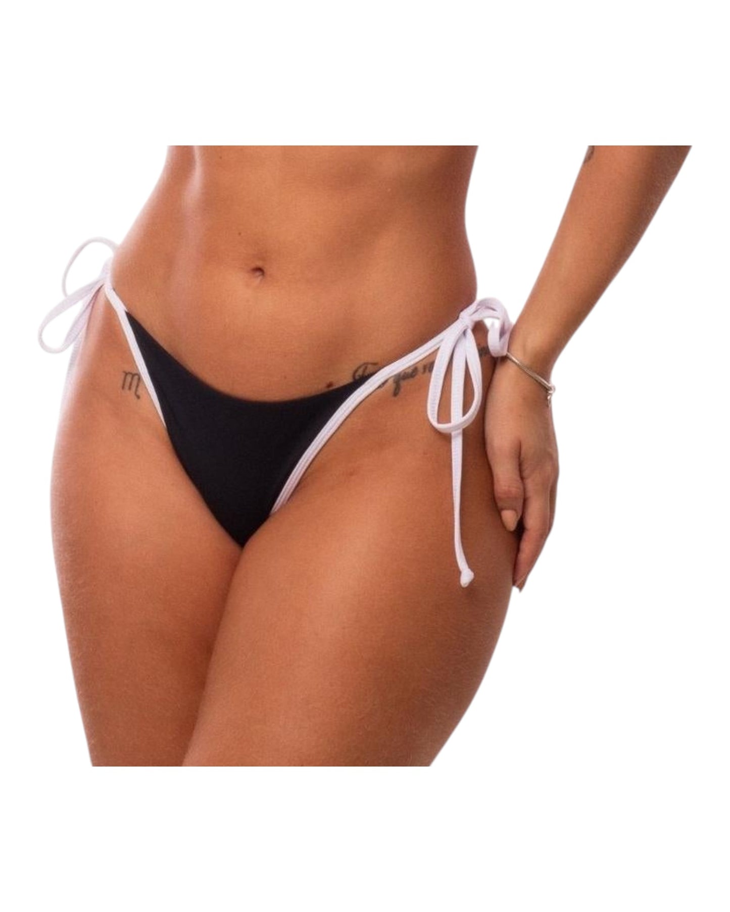 BLACK & WHITE TIE SIDE THONG